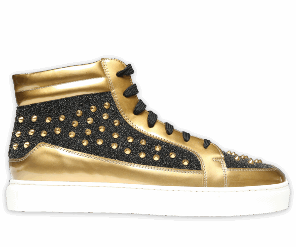 Knöchelhohe Sneakers, goldene Sneakers, Sneakers mit Nieten, Ledersneakers, Herrensneakers, Sneakers von Mister – Bild 2