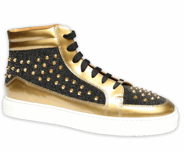 Knöchelhohe Sneakers, goldene Sneakers, Sneakers mit Nieten, Ledersneakers, Herrensneakers, Sneakers von Mister
