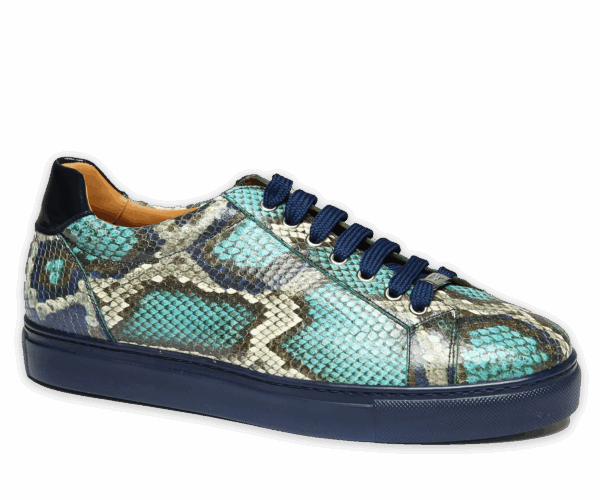 Sneaker mit Python-Prägung in Blau-Beige