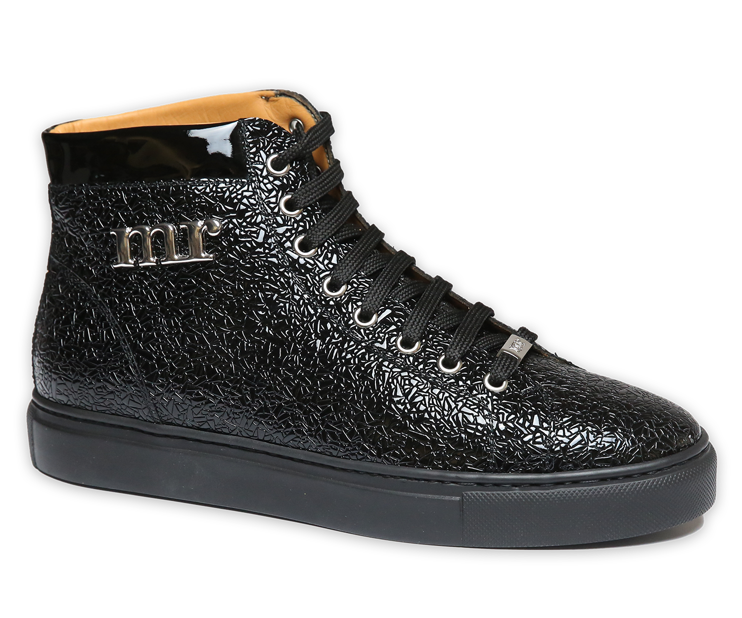 Geprägter Lackledersneaker, hoch geschnitten, hochwertige Verarbeitung, Lederfutter, herausnehmbare Innensohle