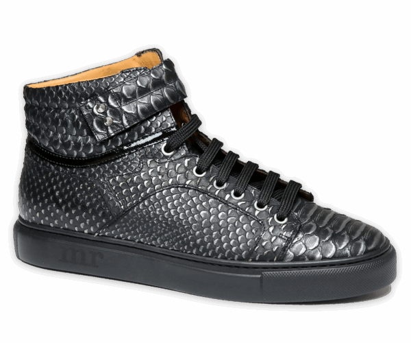 Hochgeschnittener Sneaker, geprägtes Leder, Pythonprägung, Lederfutter, herausnehmbare Innensohle