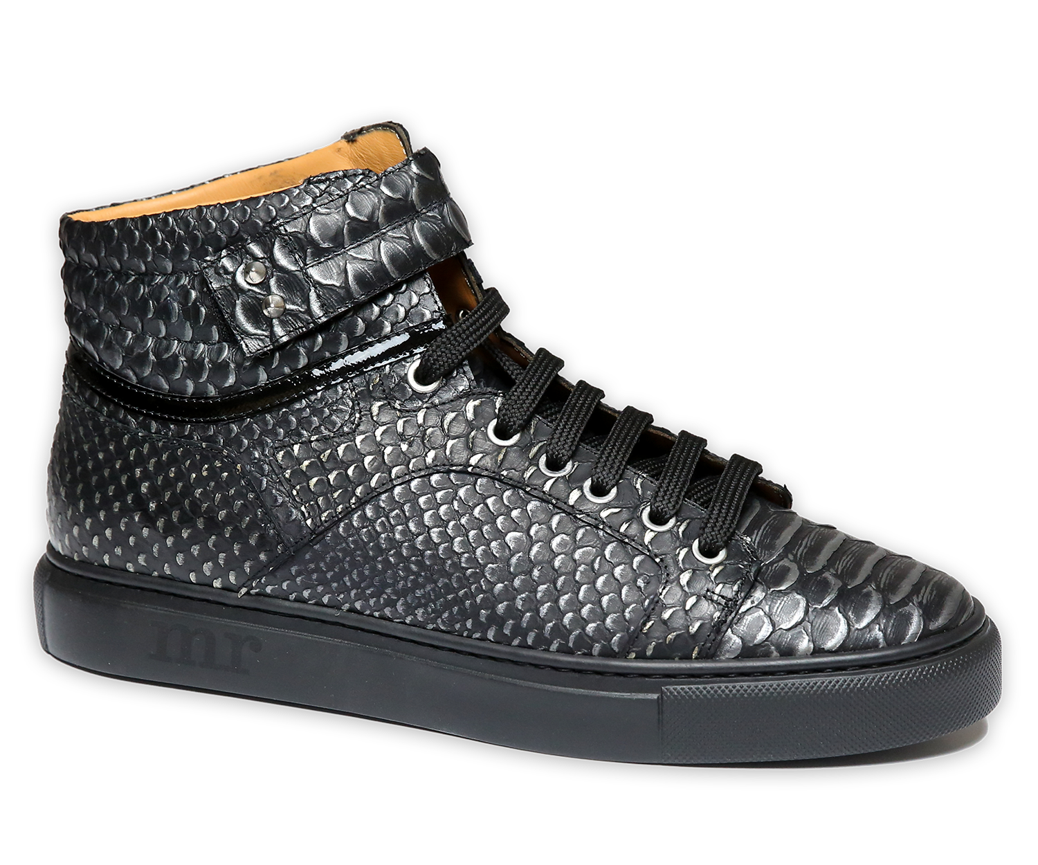 Hochgeschnittener Sneaker, geprägtes Leder, Pythonprägung, Lederfutter, herausnehmbare Innensohle